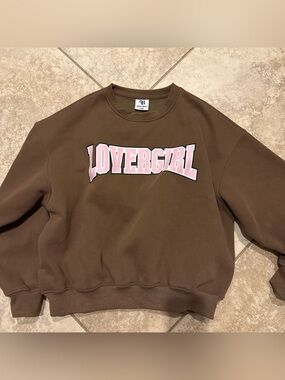 Bella Dona LOVERGIRL Brown Graphic Crewneck Sweatshirt